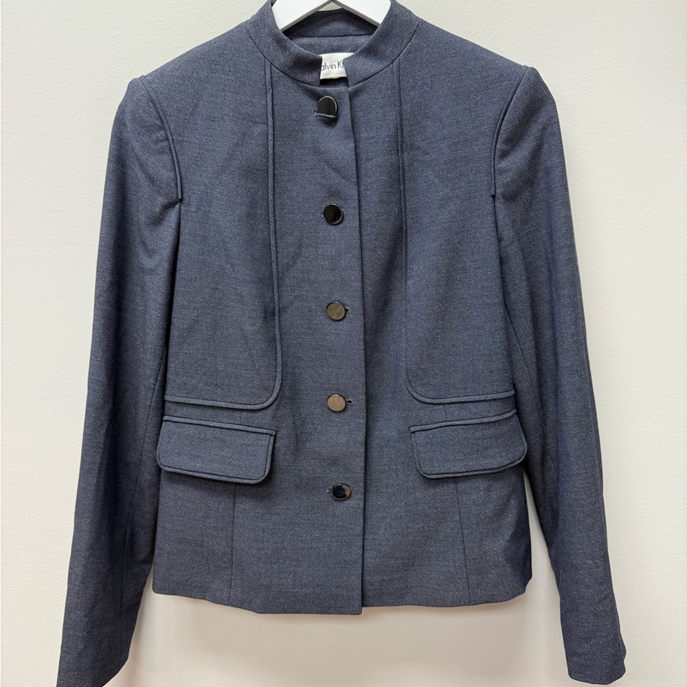 Calvin Klein Mandarin Collar Gray Women's Blazer Jacket